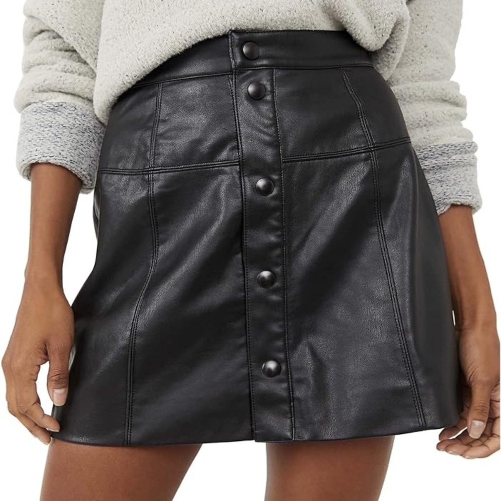Free People Black Button-Front Mini Skirt